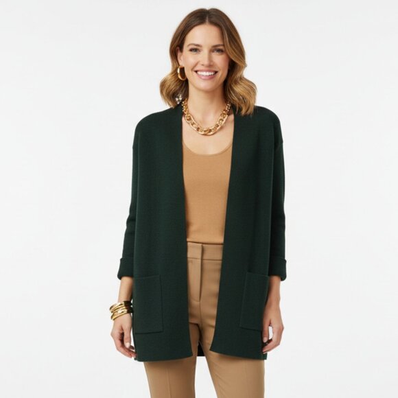 Eileen Fisher Wool Green Knit Open Front Long Sleeve Jacket M - Picture 1 of 10